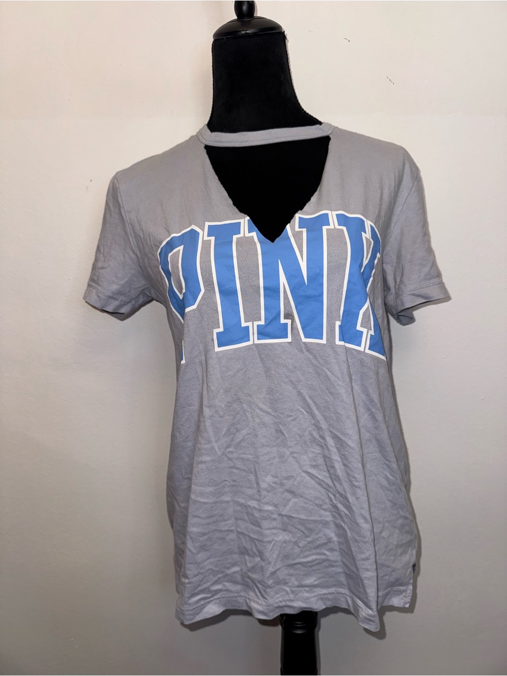 PINK Victoria's Secret Light Gray Tee with Black Logo